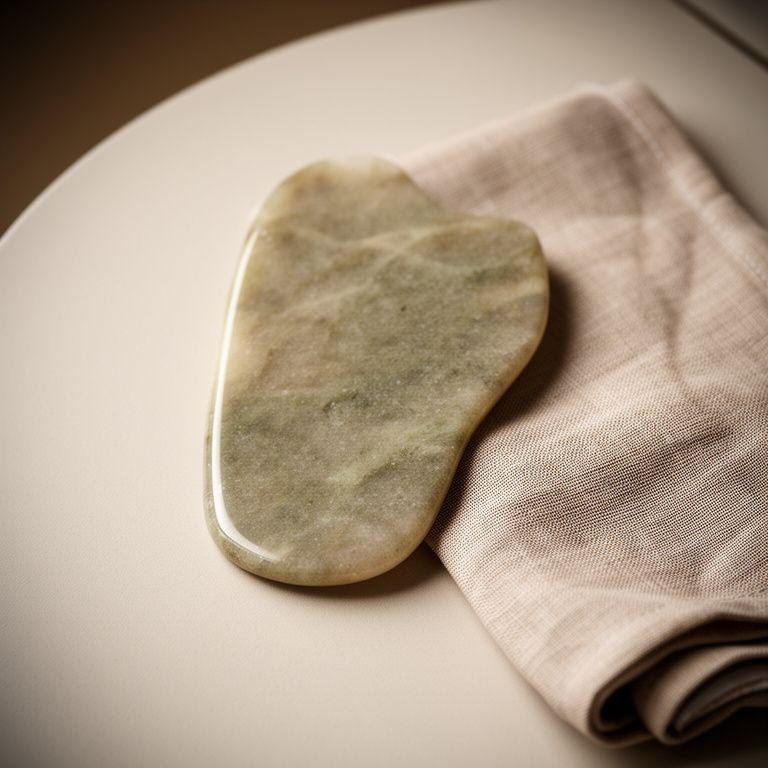 Glattes Skincare-Zubehör aus Stein und Baumwolle auf einem gepflegten Tisch mit neutralen Naturtönen