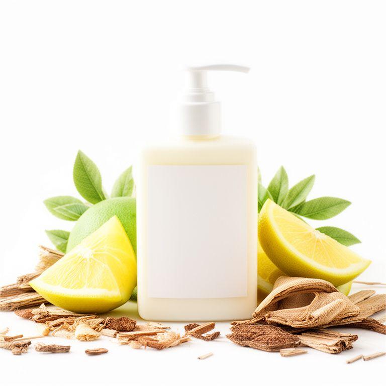 Leichte Körperlotion mit Zitrusakzenten neben offenen Naturmaterialien und einer hellen, sauberen Komposition